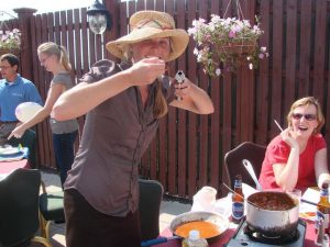 happy people trying food